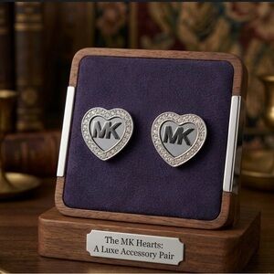 Michael Kors Logo Ladies Heart Earrings Steel Stud Push Back 2252